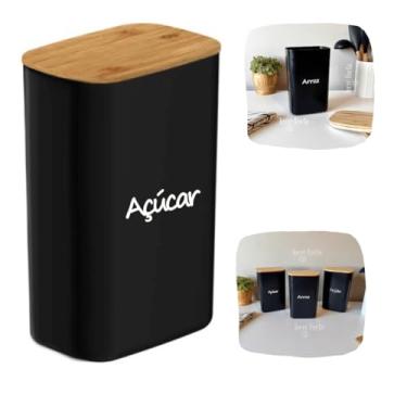 Imagem de Pote Hermético Tampa De Bambu Porta Mantimentos Potes Para Mantimentos 2,3L Preto (Açúcar)