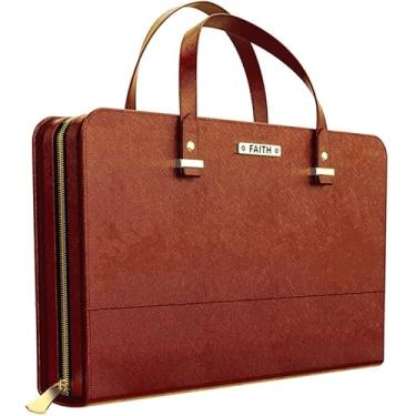 Imagem de DEHITE Bolsas bíblicas femininas – Estojo de couro para transporte da Bíblia – compartimentos para caneta – Bolso com zíper – Couro PU premium – Presentes cristãos, Foxy, Large, Moderno