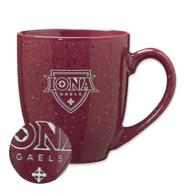 Imagem de Rico Industries NCAA Iona Gaels Caneca de café de cerâmica salpicada com logotipo principal marrom 473 ml cor da equipe gravada a laser