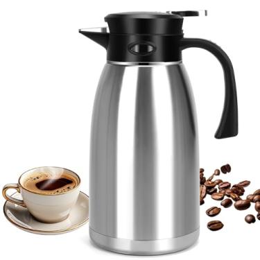 Imagem de Garrafa térmica de café de 1,984 g, garrafa térmica de café isolada a vácuo de aço inoxidável para manter quente, dispensador de bebidas de 2,1 litros para líquidos quentes ou gelados (prata)