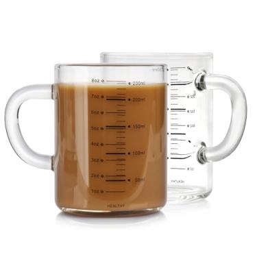 Imagem de Copo de dosagem Expresso, copo medidor de vidro, copo medidor de vidro de 227 g, copos de chá com alças, xícaras de café de vidro para café com leite