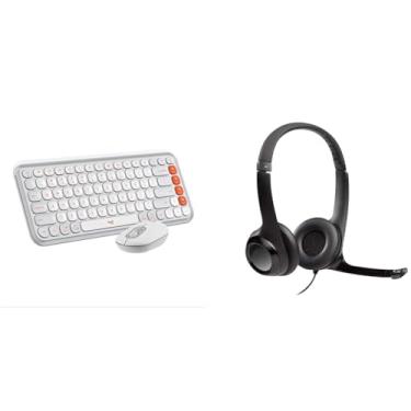 Imagem de Kit Teclado e Mouse sem fio Logitech POP Icon com Teclas e Botões Personalizáveis Branco + Headset com fio USB Logitech H390 Preto