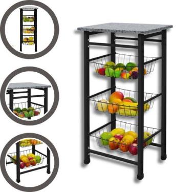 Imagem de Fruteira Chao Preta Tampo Granito Marmore Pedra Resistente - Açomix