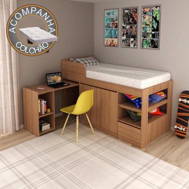 Imagem de Cama Solteiro Multifuncional CM8021 Amêndoa Tecnomobili + Colchão Ortobom