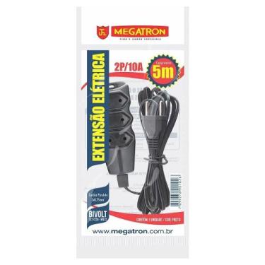 Imagem de Extensão Megatron Fio Paralelo 2 x 0,75mm 5m Preta 3 Tomadas, Bivolt