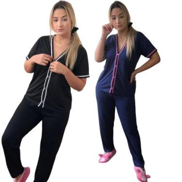 Imagem de Kit 2 Pijamas Feminino de Inverno Adulto Americano Botões Conjunto mei