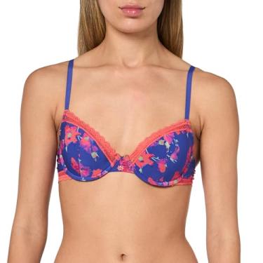 Imagem de HUGO Sutiã feminino com logotipo de renda e aro, Floral azul, (36) 36B