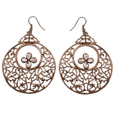 Imagem de Brincos de joia com pingente de rubies falsos de filigrana boêmia em tom de ouro antigo para mulheres da Touchstone