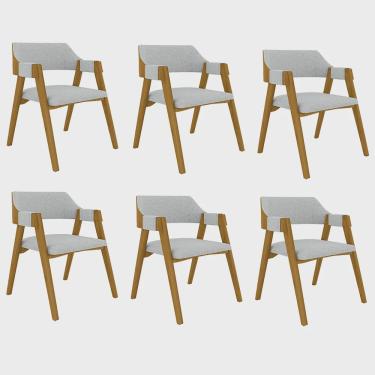 Imagem de Kit 6 Cadeiras Sala de Jantar e Jogos Carteados Madeira Maciça Poker Linho Cinza/Mel G42 - Gran Belo