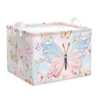 Imagem de HUUMONSS Cesto de roupa suja dobrável de borboleta pastel 3D, cesta de armazenamento infantil, grande, caixa de presente para meninas, caixa de brinquedo para quarto, colorido, 36L