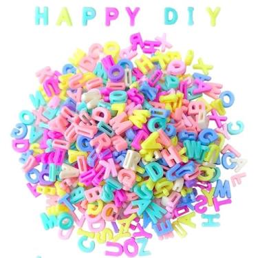 Imagem de 400 peças de contas grandes de letras do alfabeto, pingentes de letras grandes de A-Z para fazer joias, pulseiras, colares, chaveiros, artesanato DIY, contas de plástico para acessórios personalizados