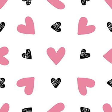 Imagem de Papel De Parede 10m Adesivo Lavável Coração Rosa Preto