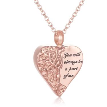 Imagem de STEFWD Colar de urna árvore da vida para mulheres, meninas, mãe, aço inoxidável, joia de cremação de coração para cinzas de entes queridos, pingente memorial de lembrança, Aço inoxidável, Sem Pedra