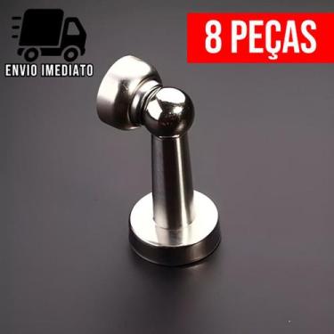 Imagem de Kit 8 Trava Porta Magnético Prendedor de Aço Inox Cromado Slim com Imã