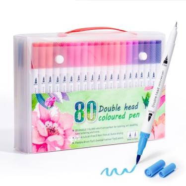 Imagem de Hopesky Marcadores de 80 cores para livros de colorir para adultos sem sangramento – Conjunto de marcadores de colorir de ponta dupla à base de água para desenho, pintura, ponta fina e canetas de