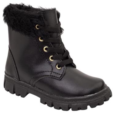 Imagem de Bota Coturno Feminina Infantil Bota Infantil Menina Pelinhos Preto e Rosa (Preto, BR, Criança de 9 a 12 anos, Numérico, 24)