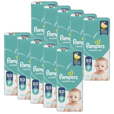 Imagem de Kit Fraldas Pampers Confort Sec Mega Tamanho P com 500 Unidades