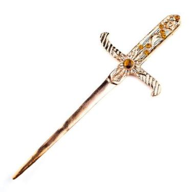 Imagem de Athame Metal Cobre Brilhante 19 cm Pedras Amarelas - Lua Mística - 100