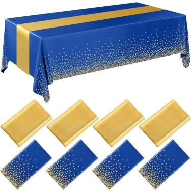Imagem de Conjunto de toalhas de mesa Breling, pacote com 8 unidades, azul marinho e plástico dourado