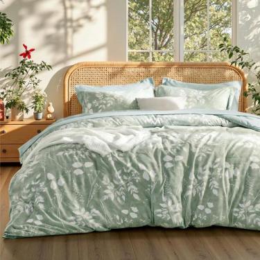 Imagem de Conjunto de edredom Bedsure Full Size, 7 peças, verde floral
