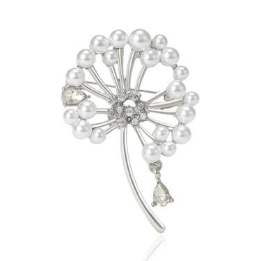 Imagem de Broche de dente-de-leão de pérola para mulheres, estilo natural, planta, flor, alfinete, vestido de temperamento, pino, xale, fivela, joias de casamento, 2*1.4 in, Metal, Sem Pedra Preciosa