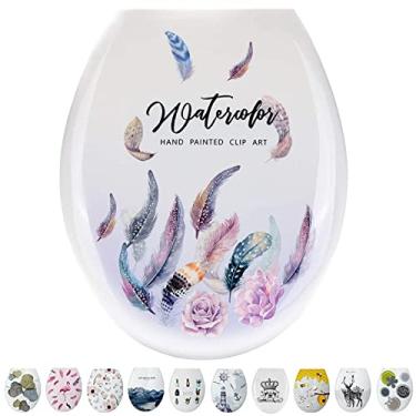 Imagem de CUTPOIY Assento sanitário assento de vaso sanitário branco fechamento macio, fixação superior simples, tampa de vaso sanitário em forma oval, plástico duroplástico resistente, pena-tamanho único