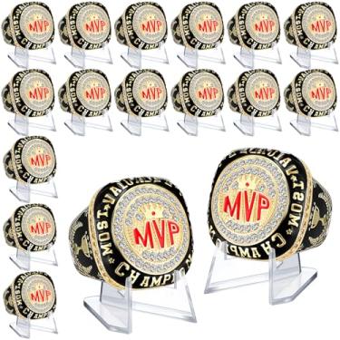 Imagem de Misdary Anéis de campeonato MVP com suporte para o jogador mais valioso maior de todos os tempos anel de ouro presente prêmio de equipe esportiva prêmio para vencedor do torneio (16 peças)