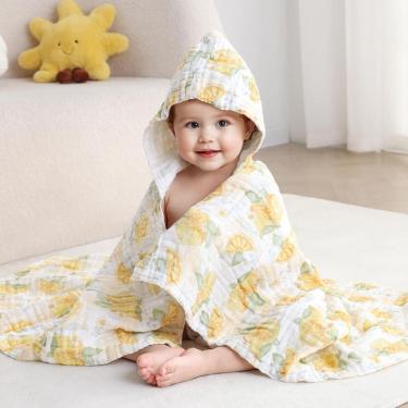 Imagem de Toalha com capuz usbettas Muslin Baby 100% algodão 110x110cm Limão