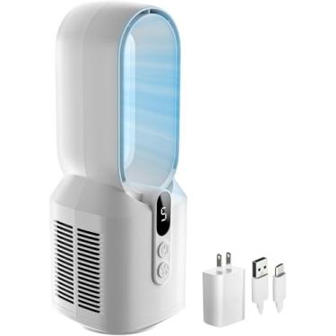 Imagem de EZ-CHILL Ventilador de mesa recarregável de 35,5 cm sem lâminas para quarto e casa, 5 configurações de velocidade, tela de exibição, pés antiderrapantes, ideal para escritório em casa, operação