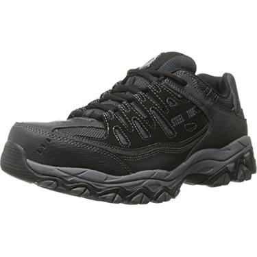 Imagem de Skechers Sapato masculino de construção Cankton Steel Toe – Classificação de risco elétrico, espuma viscoelástica, preto/carvão, 42 de largura