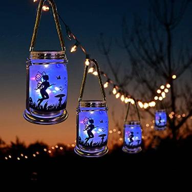 Imagem de Vcdsoy Solar Fairy Lantern Pote de conserva de luz colorida - Pacote com 4 decorações de fadas Ourdoor Lâmpada de pendurar pote de vidro fosco com estaca para jardim, pátio, gramado