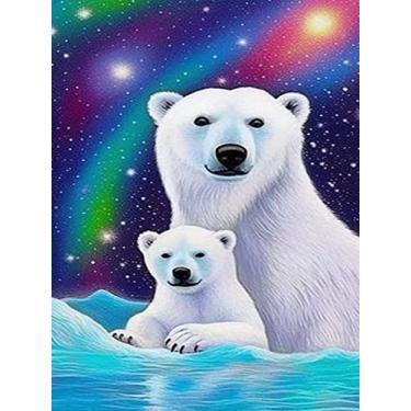 Imagem de SKRYUIE 5D Diamond Painting Polar Bear in The Sky Full Drill by Number Kits, DIY Rhinestone Pasted Paint with Diamond Set Arts Craft Decorations (12x16inch)