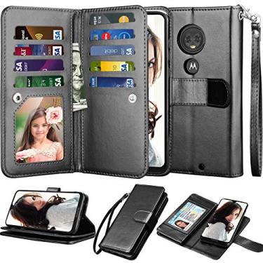 Imagem de Capa carteira para Motorola Moto G7/G7 Plus, capa para celular T-Mobile Revvlry+ Plus, capa para cartão de crédito Njjex [9 compartimentos para cartão] couro PU suporte para identidade flip [removível] [suporte] capa magnética para celular e alça de pulso, Preto