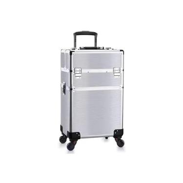Imagem de Maleta de Maquiagem Profissional ABS Completa 2 Andar Alumínio Prata