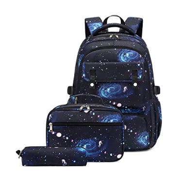Imagem de Mochila escolar com estampa de galáxia para meninos do ensino fundamental, 3 peças-a1-galaxy 01, 3Pcs Backpack Set, Mochila, viagem