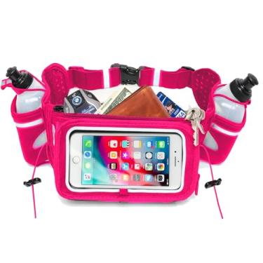 Imagem de Cinto de hidratação número 1 da Pink Winners' Running Fuel Belt – Inclui acessórios: 2 garrafas de água livres de BPA e ebook para corredores – Serve para qualquer iPhone – com capa para tela sensível