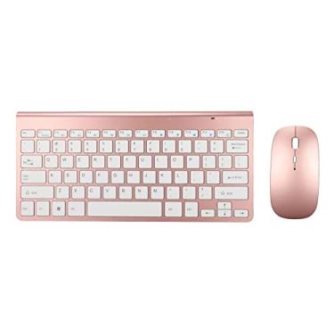 Imagem de Conjunto de teclado, teclado USB de 78 teclas, mouse, teclas gravadas finas, ergonomia, teclados silenciosos, para laptop e PC, prata dourada (ouro rosa), Ouro rosa