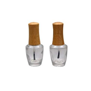 Imagem de lasenersm 2 frascos vazios de esmalte de 15 ml com tampa de bambu e pincel. Garrafas de vidro recarregáveis para esmalte vêm com 1 minicunil, Transparente., 15ml