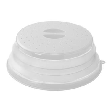 Imagem de Capa dobrável para respingos de micro-ondas, 26 cm, lavável na máquina de lavar louça, capa de placa de micro-ondas com saída de vapor, silicone e plástico sem BPA (branca)