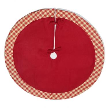 Imagem de Saia Para árvore Vermelho Com Borda Xadrez Vermelha Com Bege 120cm