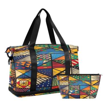 Imagem de Cute Dogs Bones Big Duffle Bags para viagem, bolsa de ginástica expansível para homens, bolsa feminina de fim de semana, Formas geométricas africanas, One Size