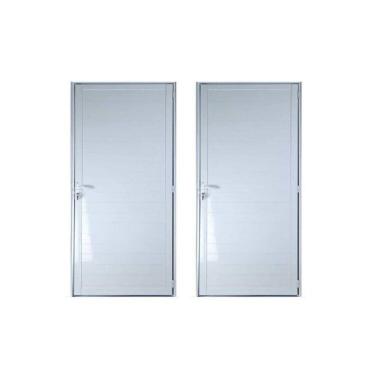 Imagem de Kit Com 2 Portas Lambril De Alumínio 210x70cm Com Maçaneta Linha 25 Lado Esquerdo Esquadrias Bergamo Branco