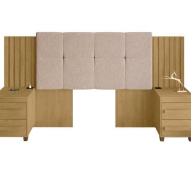 Imagem de Cabeceira Estofada Extensível Casal/queen/king Com 2 Mesas De Apoio 4 Gavetas Suiça Cinamomo
