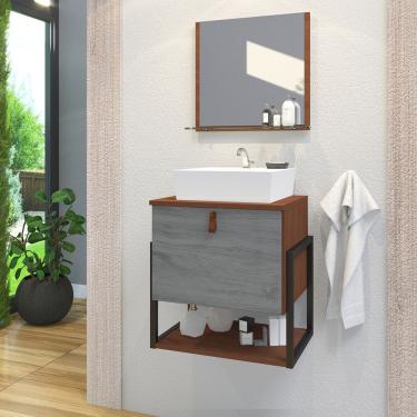 Imagem de Gabinete De Banheiro Vegas 1 Prateleira 1 Porta 45cm Natura E Cinza Rovere - Cinza