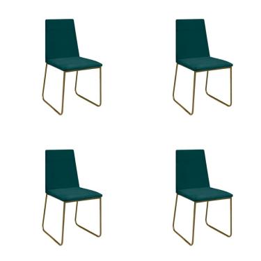 Imagem de Kit 4 Cadeiras De Jantar Cozinha Industrial Lexa Veludo Élpis Móveis Verde Dourada