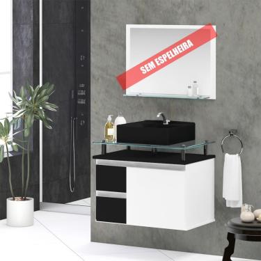 Imagem de Gabinete Banheiro 2 Gavetas 1 Porta Diamante 60cm - Preto - Com Cuba Preta - Preto