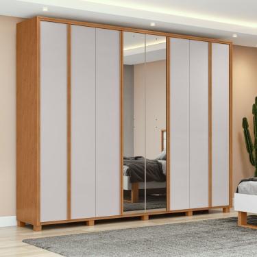 Imagem de Guarda-roupa 8 Portas 6 Gavetas 100% Mdf Com Espelho E Pés Ergon Marrom-bege
