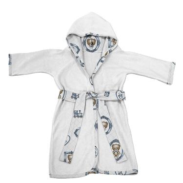 Imagem de Roupão Infantil Tecebem Com Capuz Malha Guilherme Plush Atoalhado Branco