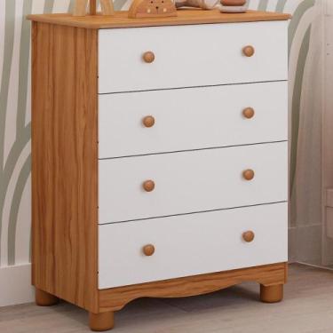 Imagem de Cômoda Junior Simples 4 Gavetas MDF Faura, Amendoa/Branco