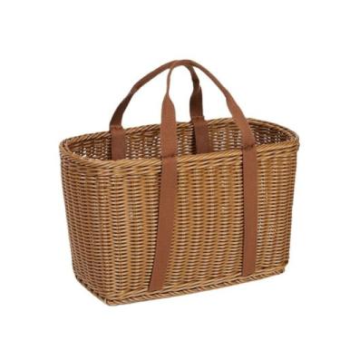 Imagem de Cesta de compras de vime com alças – Cesta reutilizável de mercado tecida à mão para mantimentos, mercado de fazendeiros, forrageamento, piquenique, coleta de flores e armazenamento doméstico – Bolsa